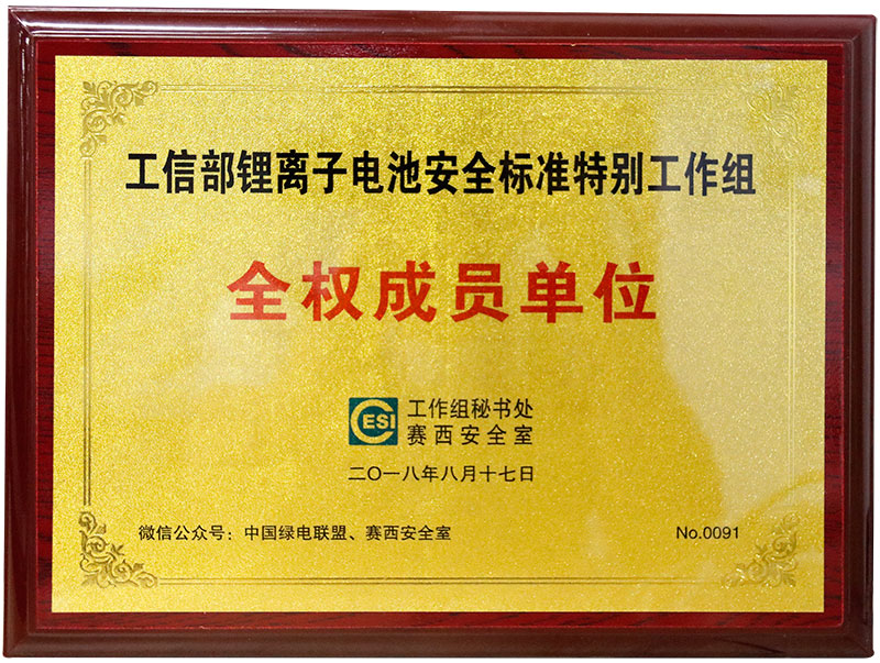 工信部鋰離子電池安全標準特別工作組 全權成員單位